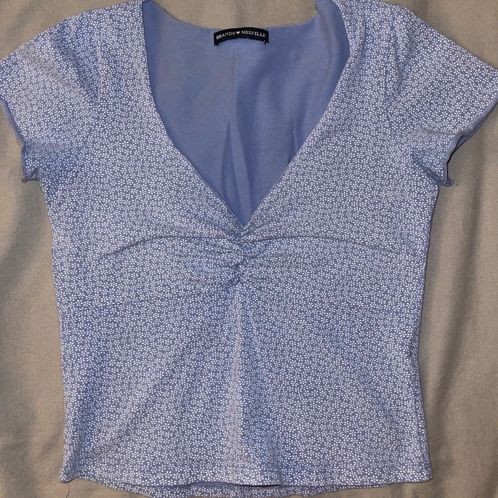 brandy melville blue flower “gina” top - Picture 1 of 3